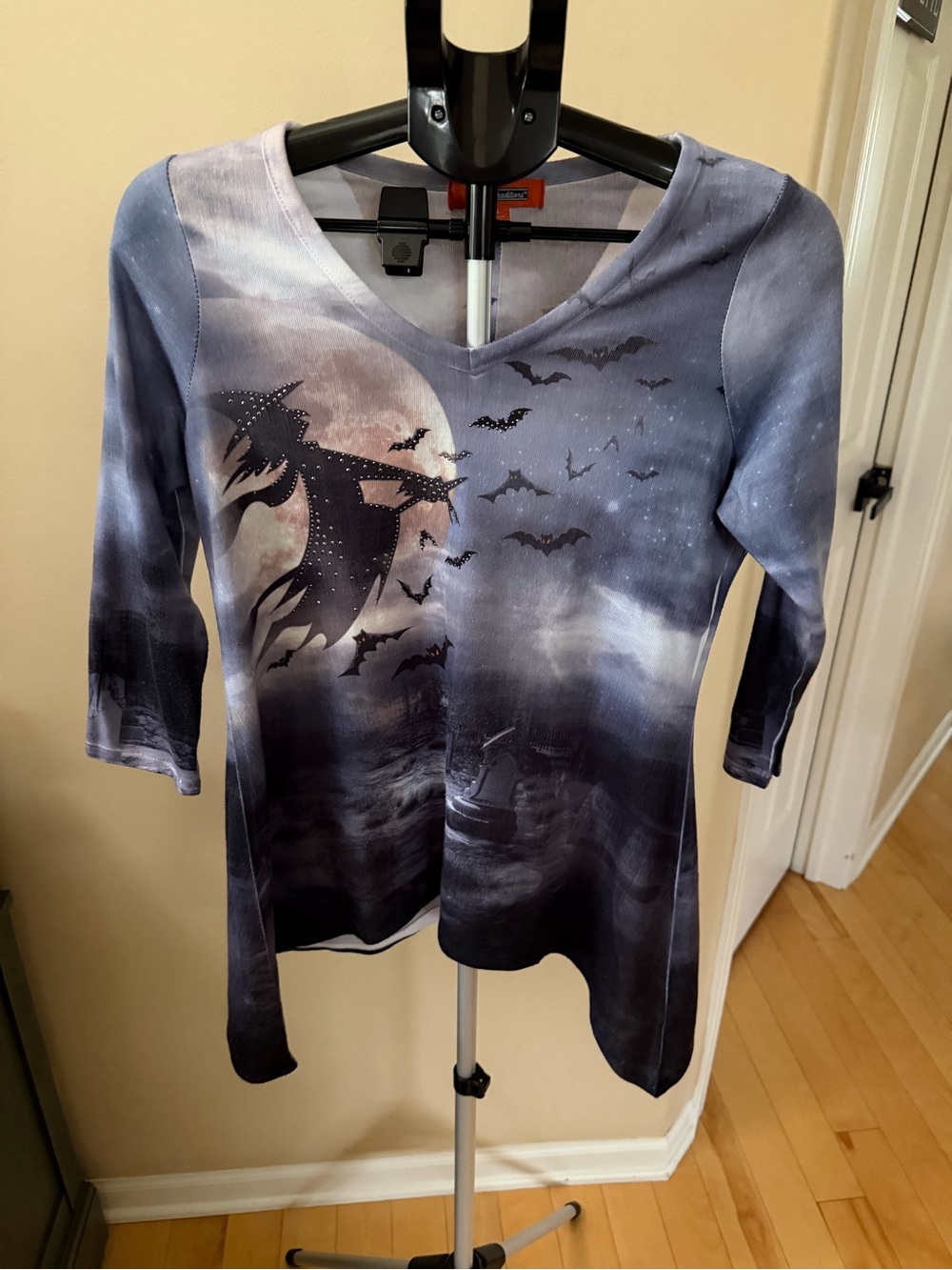 Halloween Witch Moon Bats Graphic Top Small Holiday Traditions